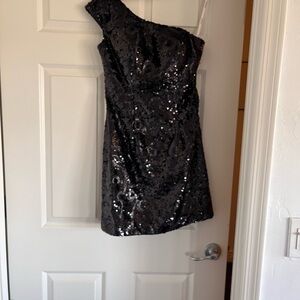 Tony Bowls Black Sequin Asymmetrical Cocktail Dress